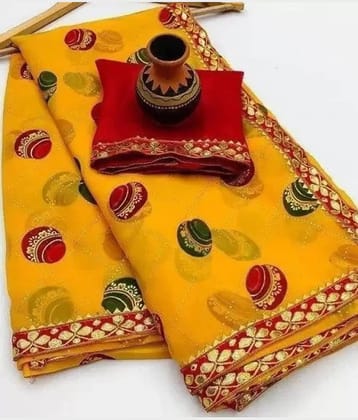 Suntex Georgette Embellished Saree With Unstitched Blouse Piece ( Yellow )