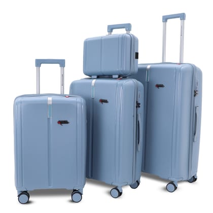 AMERICAN TRAVELLER Tokyo Polypropylene 4-Piece Luggage Trolley Bag Set | TSA-Type Lock, 360 Spinner Wheels, Durable Hard Shell Suitcase for Travel (4, Grey Blue, Mini,Small,Medium,Large)