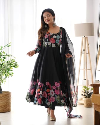 Pure Soft Organza Silk Floral Printed Anarkali Suit with Dupatta