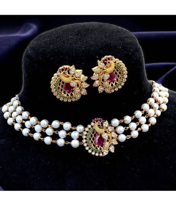 ROFARWORD Gold Brass Necklace Set ( Pack of 1 )