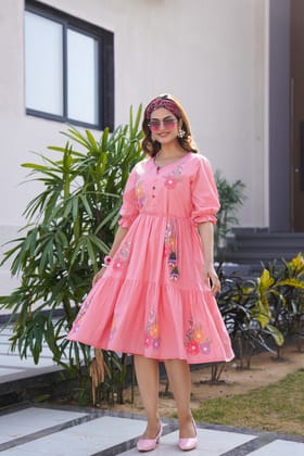 Charming Pink Tunic with Intricate Embroidery Handwork-PINK / M