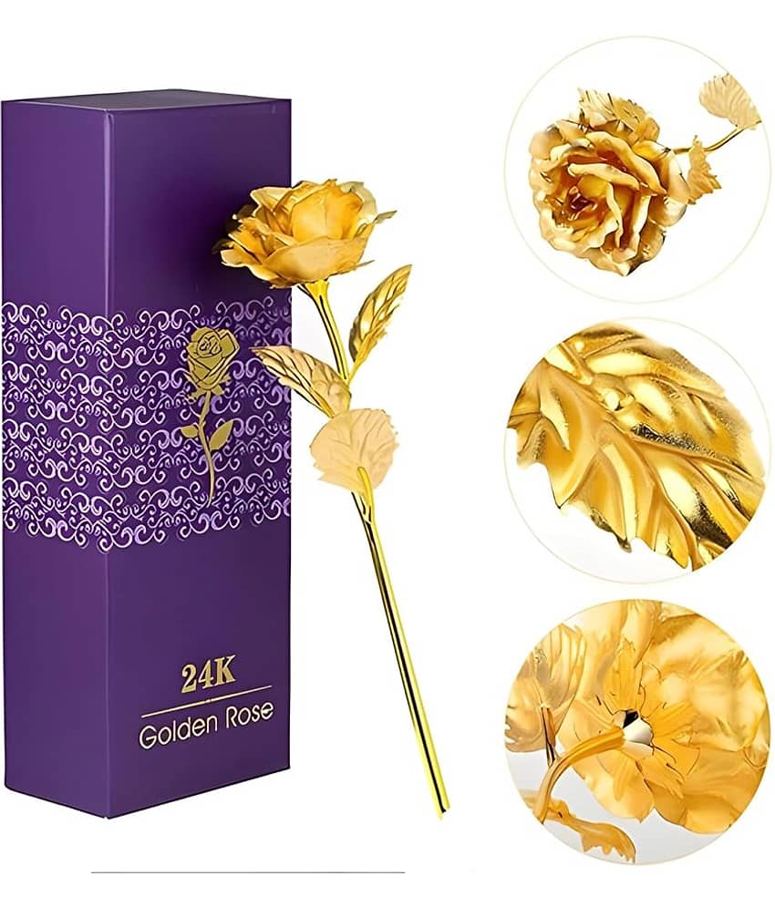 GEEO - Gold Rose Artificial Flower ( Pack of 1 )