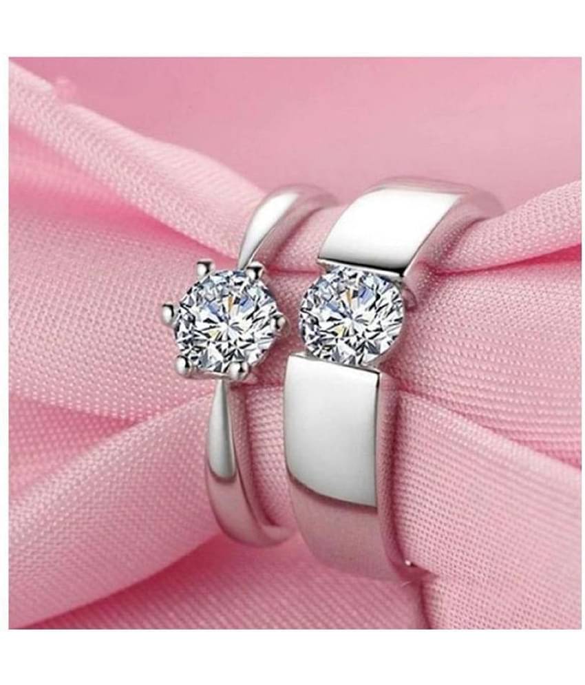 Adjustable Couple Rings Set for lovers Silver Plated Solitaire for Men and Women