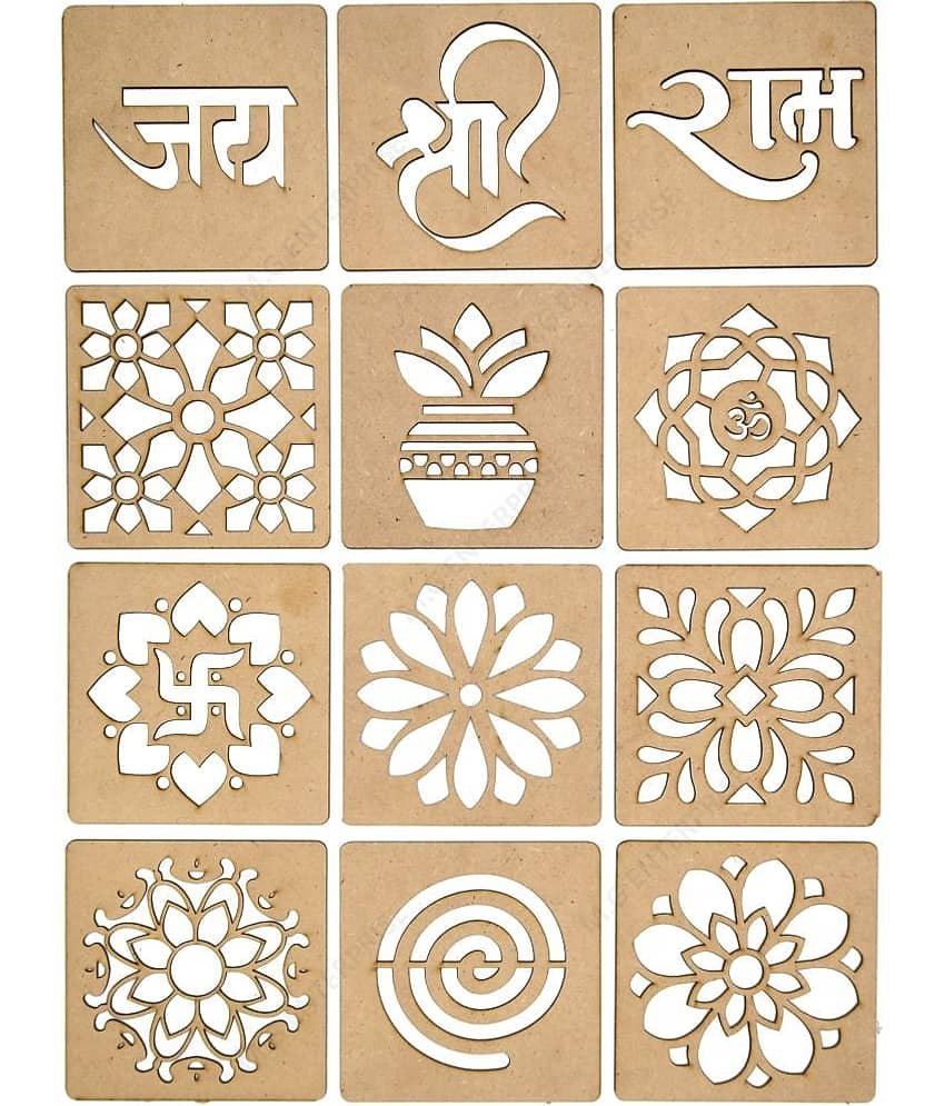 M.G ENTERPRISE DIY MDF Wood Organic Rangoli Stencils For Floor and Wall R-1 Set of 12 pc (4 in x 4 in)