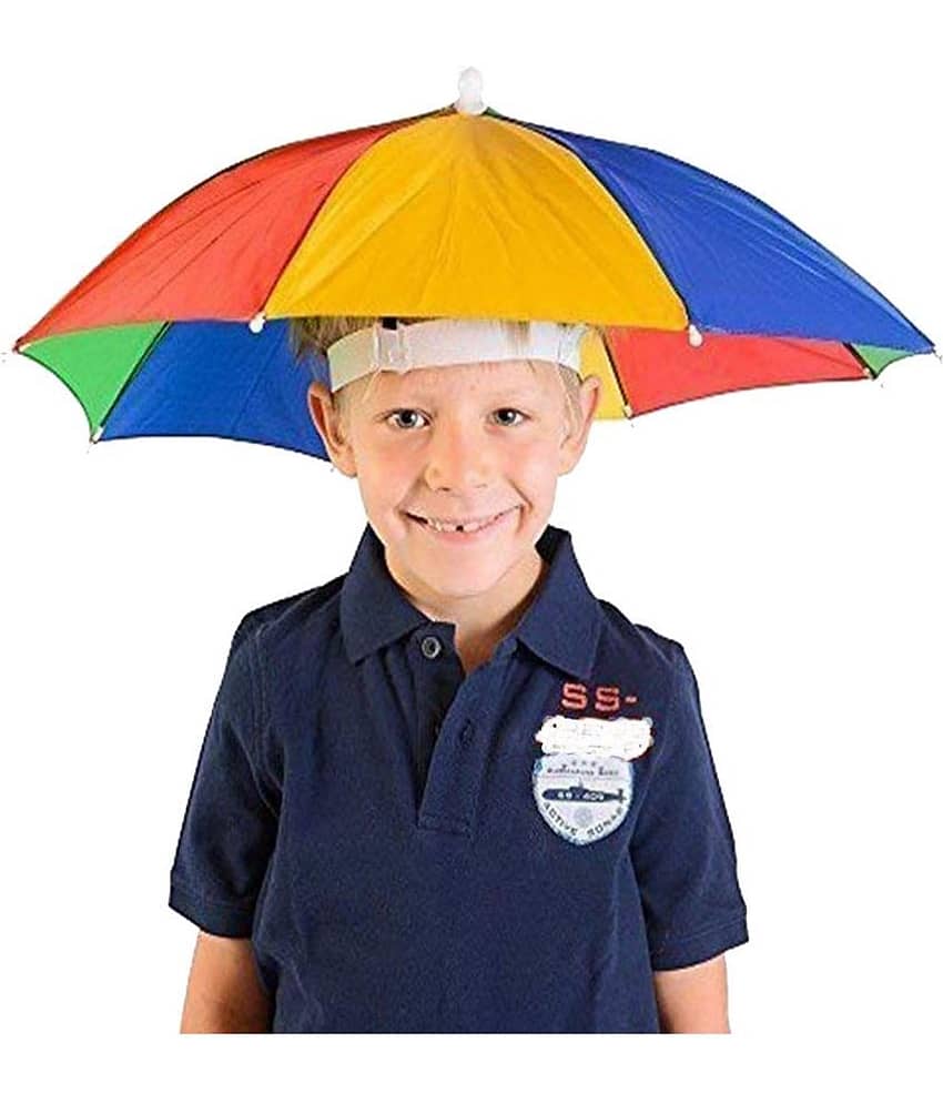 Infispace Headwear Cap Umbrella Multi Color Soft Durable, Adjustable Elastic, (21) Size Fits All Ages Plastic Hat Cap Umbrella for Kids, Men/Women and Adults Rain Protection Headwear Hat Umbrella (Multi) Pack of 1