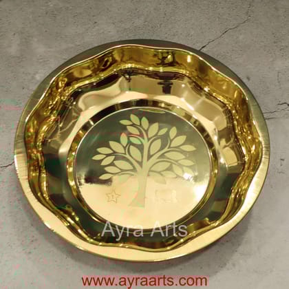 Pure Brass Design Embossed Pooja Plate - 9 Inch Length
