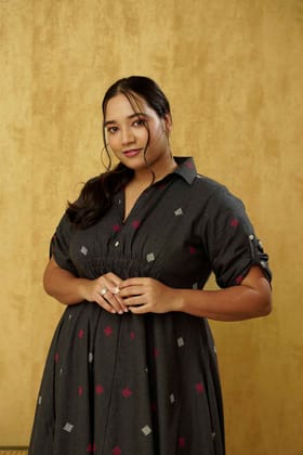 Breezy Black Jacquard Cotton Dress