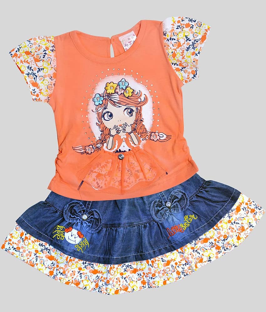 Me N My CLOSET Pack of 1 Baby Girls Cotton Top & Skirt ( Orange )