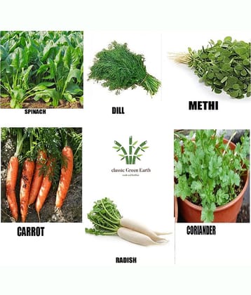 CLASSIC GREEN EARTH - Vegetable Seeds ( combo 6 seeds 500palak dill methi carrot methi )