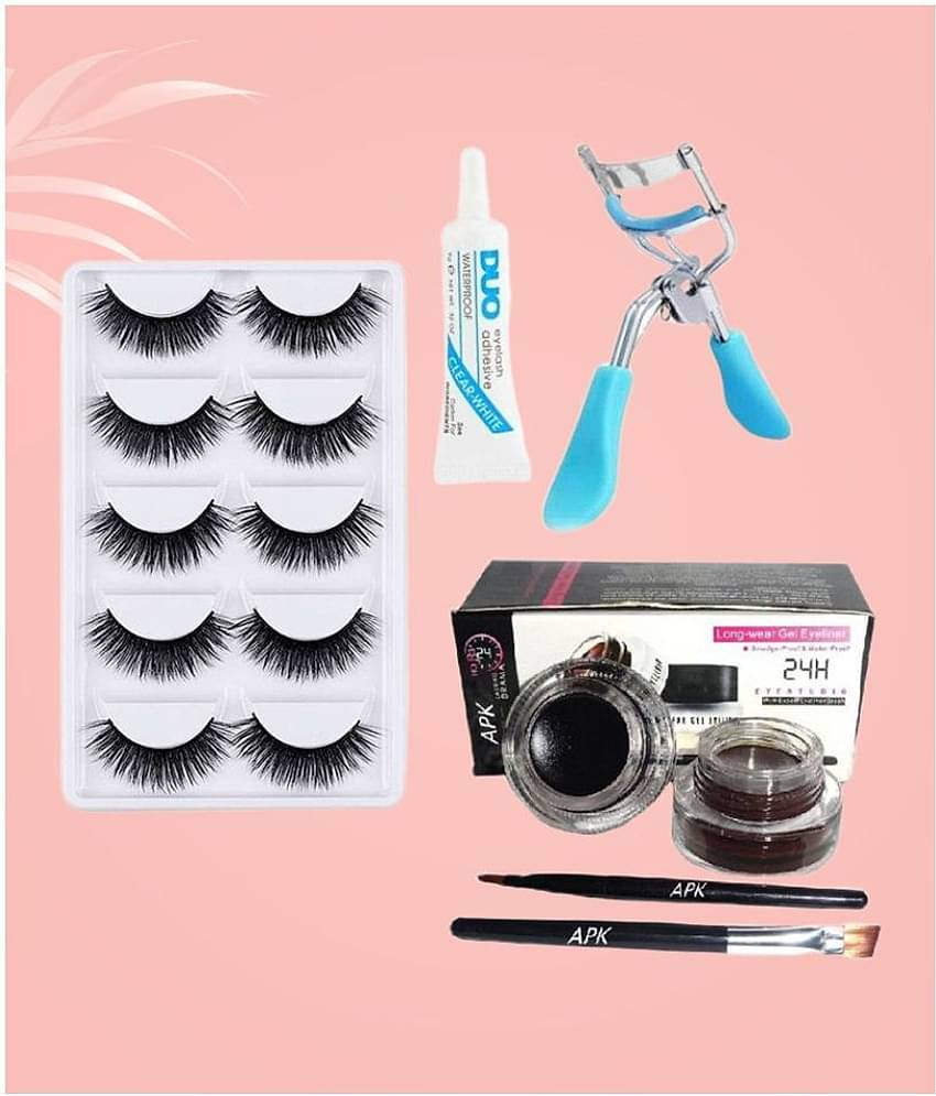 Lenon Beauty Gel Eyeliner, False Eyelash, Eyelash Glue & Eyelash Curler Pack of 8 50