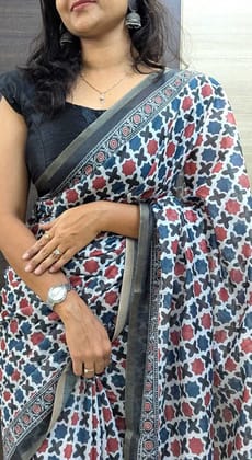 modal silk-Digital printed saree Azrakh print.