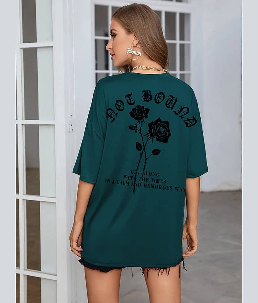 Rigo Women Cotton Printed Oversized Fit Round Neck T-Shirt ( Green )