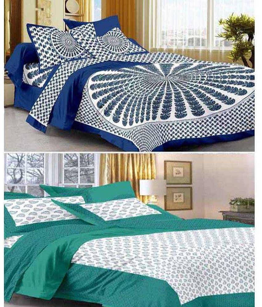 Uniqchoice Cotton 2 Double Bedsheets with 4 Pillow Covers ( 240 cm x 215 cm )