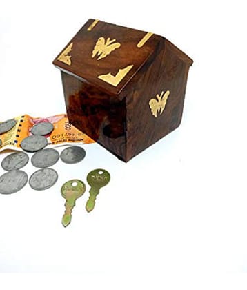 SWH - Wood Brown Piggy Bank ( Pack of 1 )