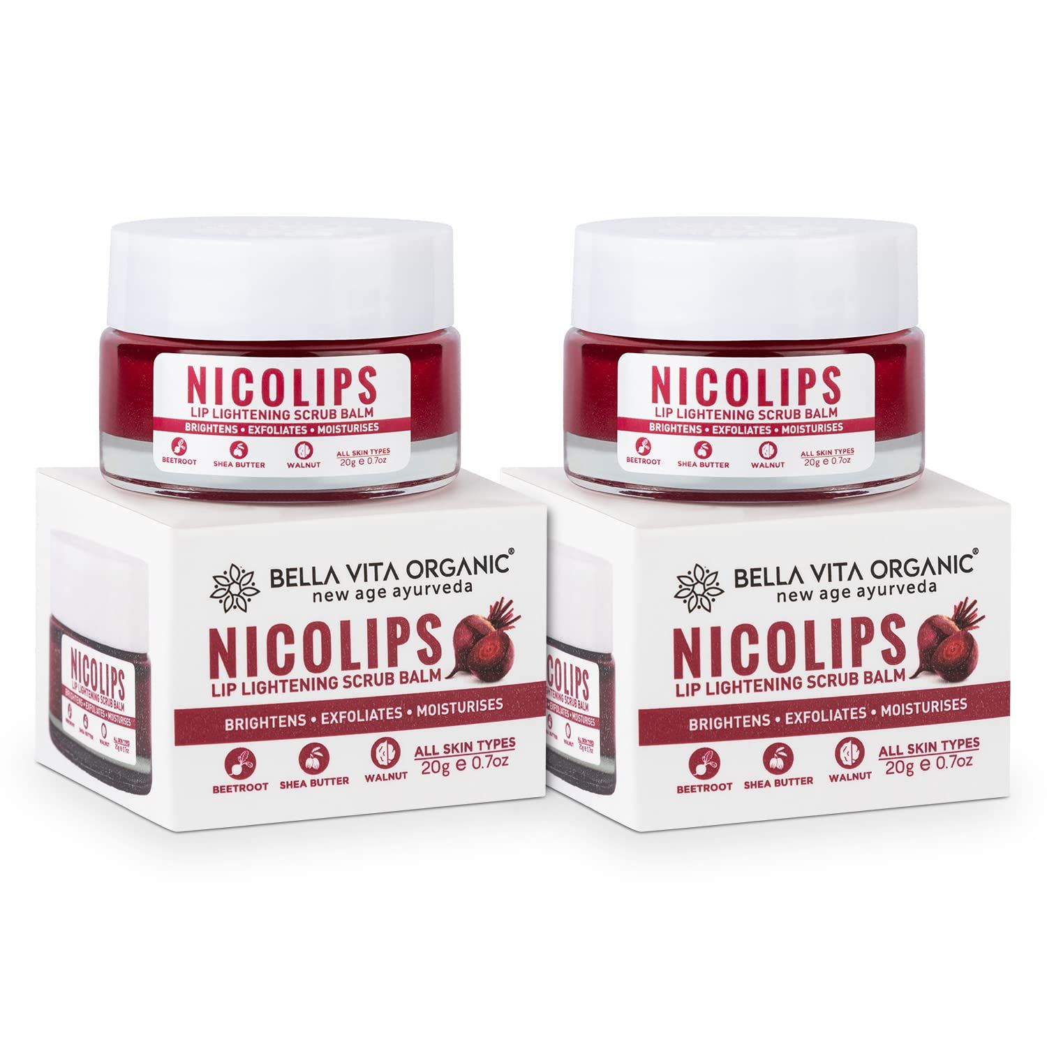 Bella Vita Organic NicoLips (Pack of 2) Lip Scrub Balm for Dark Lips Anti Pigmentation, Dry, Chapped, Smoking, Lipstick Stains Removal Lipcare for Men & Women 20g Bella Vita Organic NicoLips (Pack of 2) Lip Scrub Balm for Dark Lips Anti Pigmentation, Dry