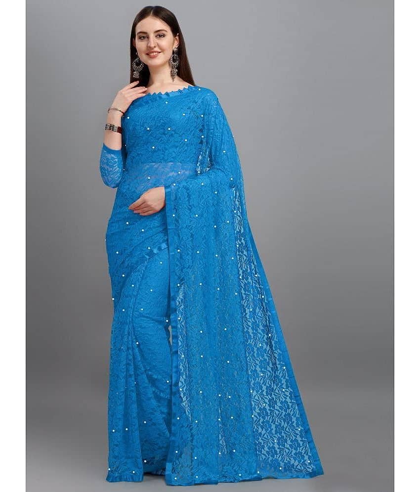 Indy Bliss Net Self Design Saree With Unstitched Blouse Piece ( Yellow )