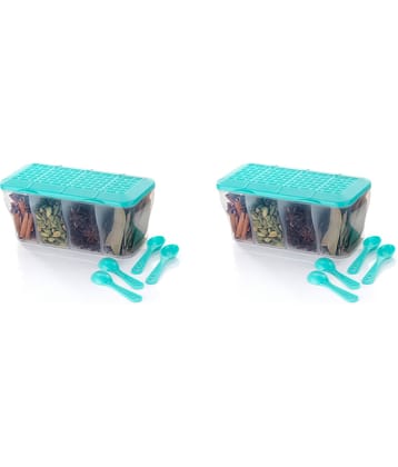 OFFYX - Masala Dabba Set Plastic Aqua Green Spice Container ( Set of 2 )