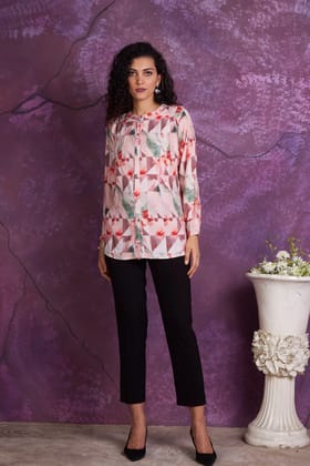 Peach cotton digital print shirt-M