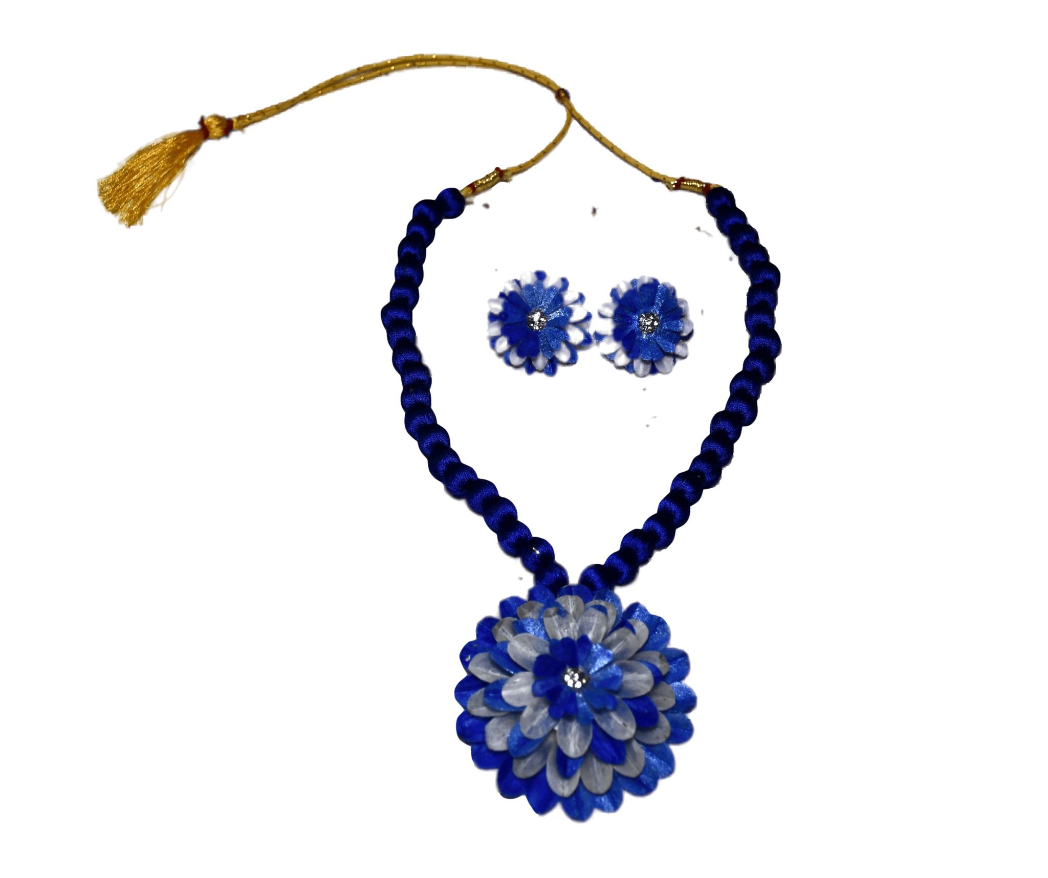 Handmade Necklace with Earrings Set | Blue & White| Free size