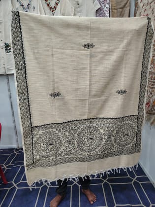 Khadi Cotton Dupatta with Mithila Hand Painting