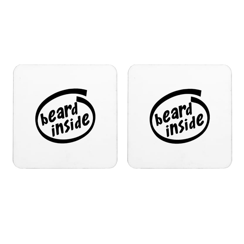 Multicolor Beard Inside Set Of 2 Square Wooden Coaster