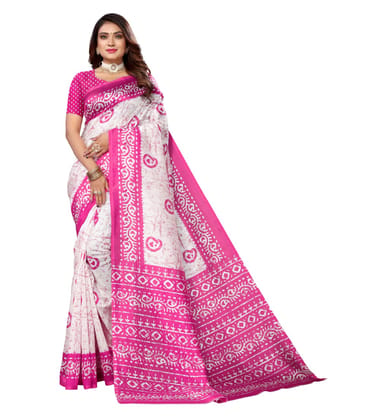 Women's Art Silk Printed Saree with Unstitched Blouse (Pink, 5-6 Mtrs)
