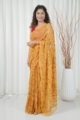 Multi Color Thread Tepchi Work Chikankaari - Mustard Yellow