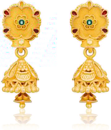 LUV FASHION Golden Jhumki Earrings ( Pack of 1 )