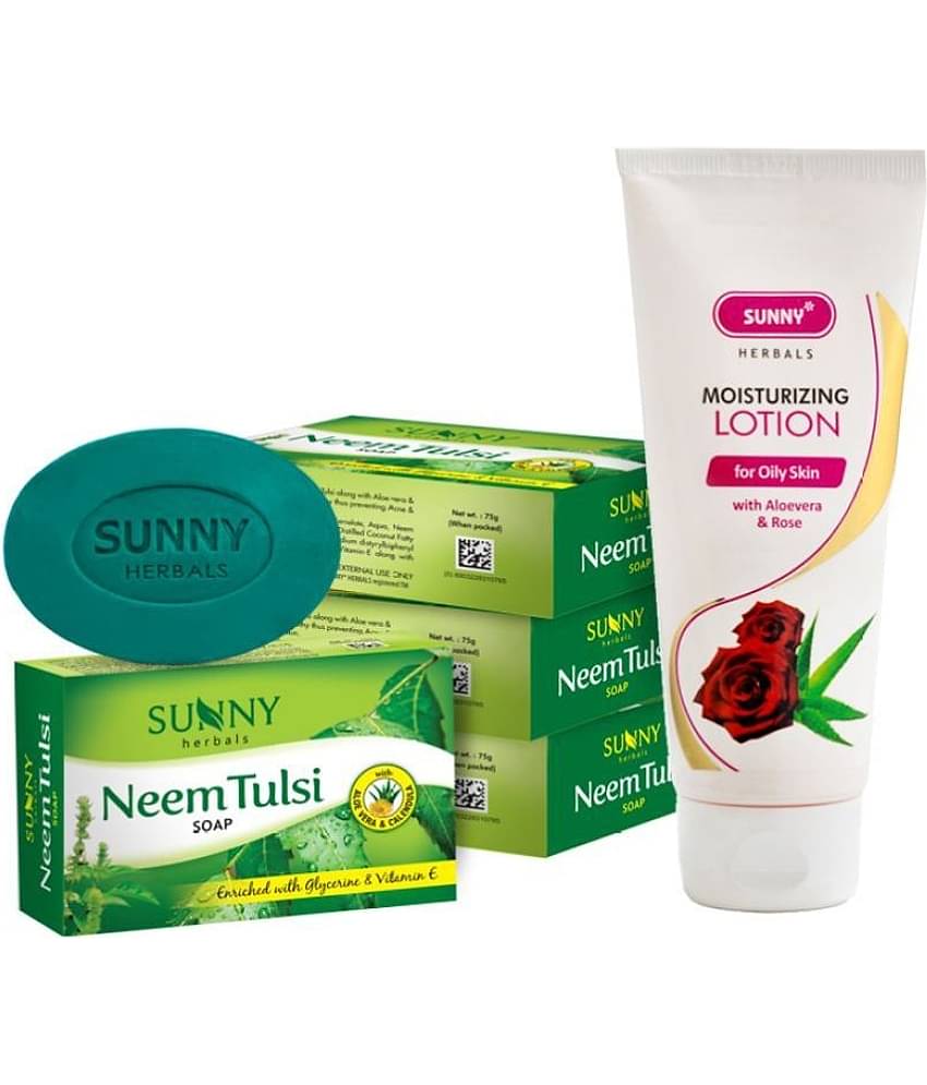 SUNNY HERBALS Aloevera & Rose Lotion 100ml and Neem Tulsi Soap (75g*4)300 g