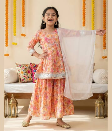 kedar fab Girls Silk Blend Kurti with Sharara ( Pack of 1 , Pink )