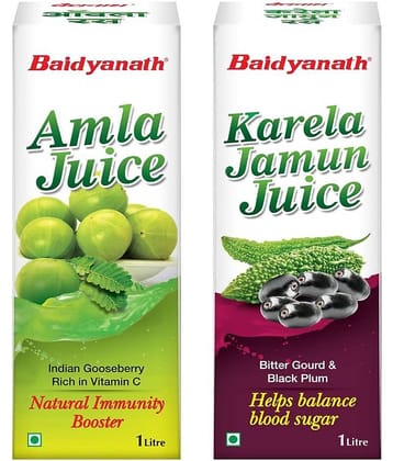 Baidyanath Karela Jamun + Amla Juice Combo(1000ML Each)|Helps in Reducing the Bad Cholesterol Level|