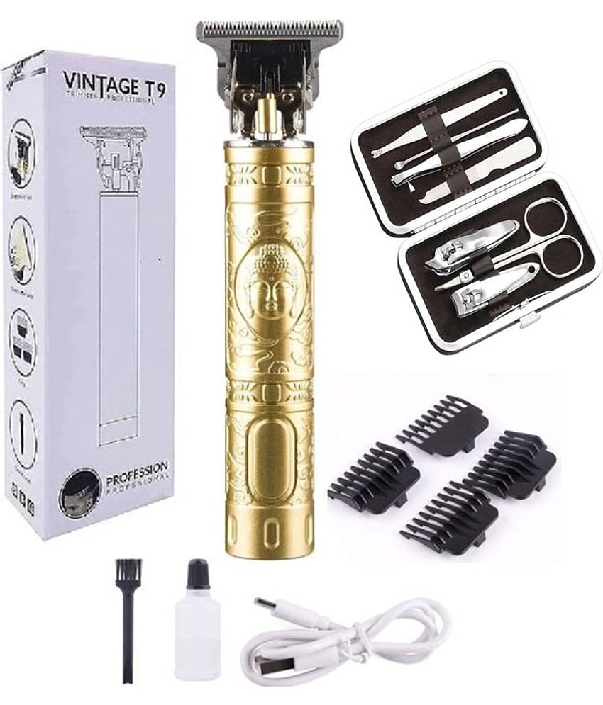 Hpc T-9 Plastic+7Pcs Kit Gold Cordless Beard Trimmer With 60 minutes Runtime
