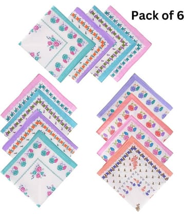 THRIFTKART - (Pack of 6) Women's Soft Cotton Floral Print Handkerchief for Girls and Kids, Multicolor Rumal/Hankies (Color Print Designs May Vary)