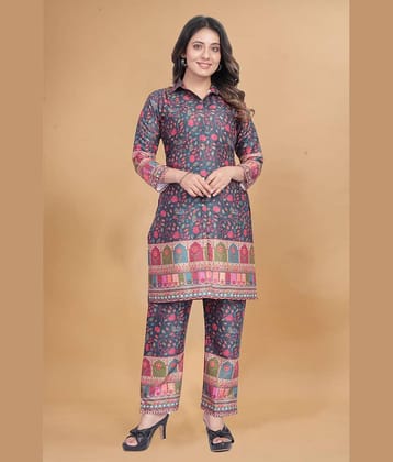 VANVAAM Women Printed Straight Kurti With Pants ( Blue )