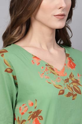 Regular Wear Cotton Fabric Printed Sea Green Color Simple Kurti VCK1173 Regular Wear Cotton Fabric Printed Sea Green Color Simple Kurti VCK1173