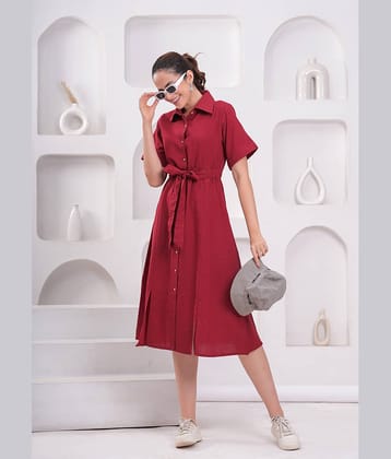 JC4U Women Cotton Solid Shirt Dress ( Red )