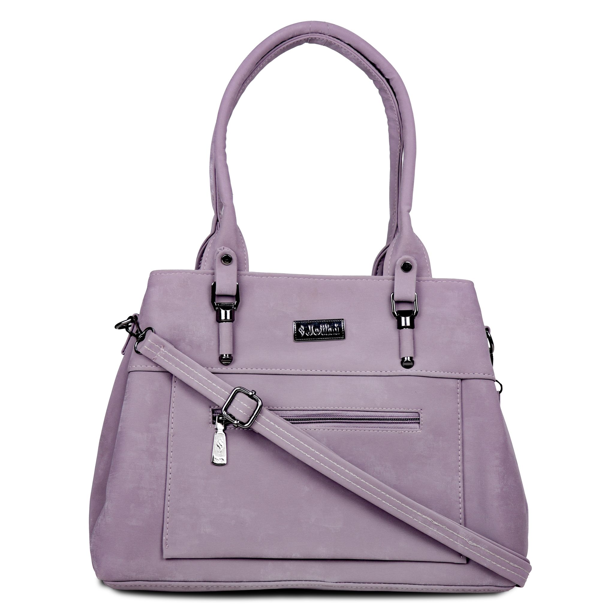 Jothi Roselle Premium Womens Handbag | Brushed Velvet & Synthetic Leather Tote | 3-Compartment Organizer | Adjustable & Detachable Sling Strap | Soft Base | Lavender