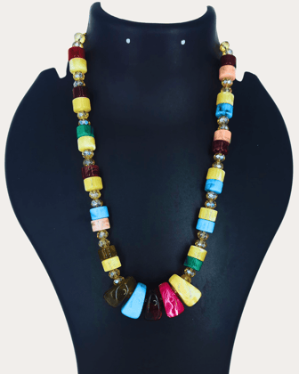 Glass Beaded With Crystal Necklace-Multicolor
