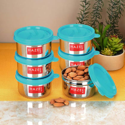 HAZEL Airtight & Leak Proof Stainless Steel Containers , Kitchen Storage Set of 6 Small Steel Jars with Lid , 150ml Each , Food Grade SS Canisters HAZEL Airtight & Leak Proof Stainless Steel Containers , Kitchen Storage Set of 6 Small Steel Jars with Lid , 150ml Each , Food Grade SS Canisters