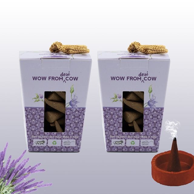 Nandi Panchgavya 100 Percent Cow Dung Lavender Dhoop Cones (100 Pcs) with Stand
