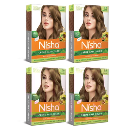 Nisha Creme Hair Color Dark Blonde 40g Pack of 4, Permanent Hair Colour for Women Men, 100% Grey Coverage