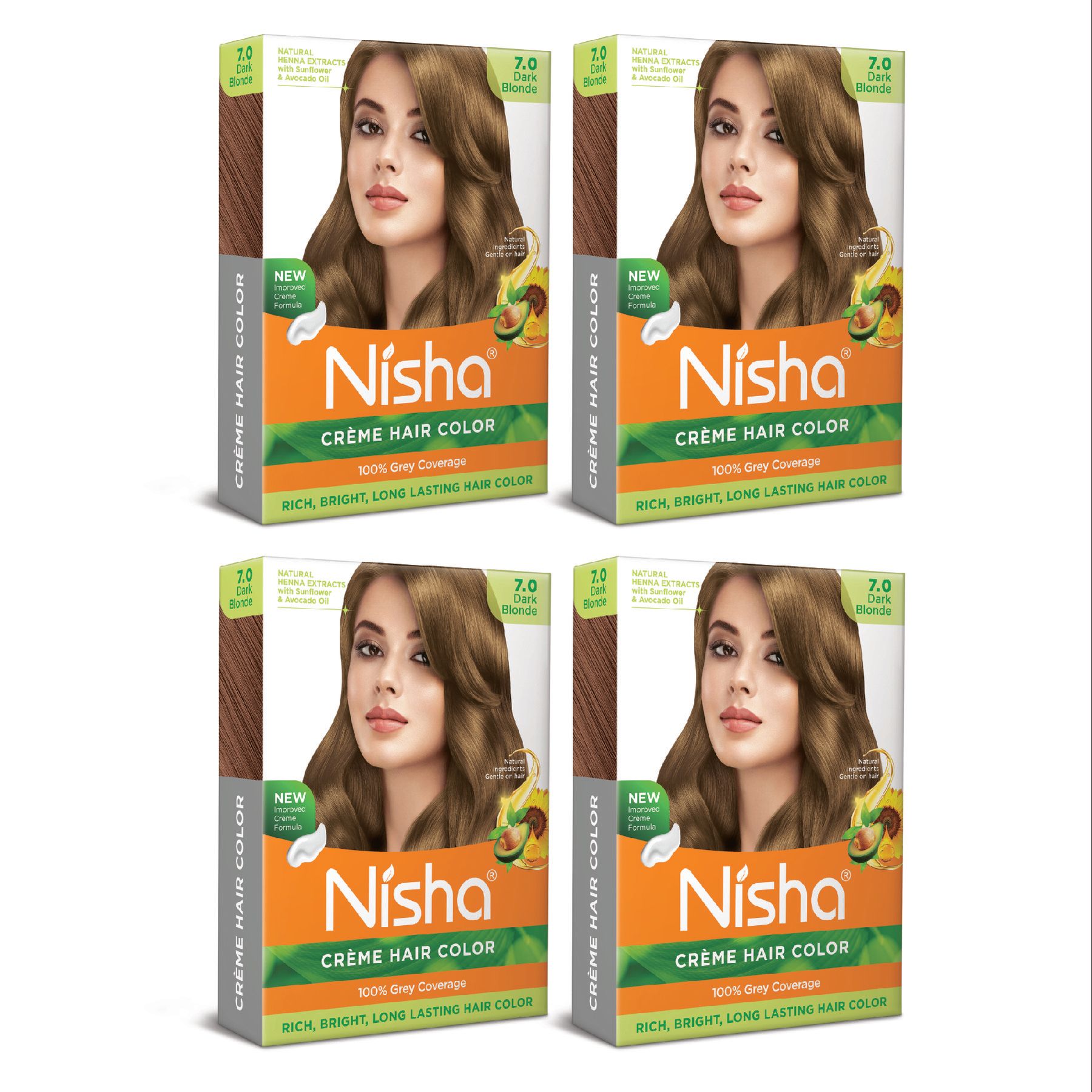 Nisha Creme Hair Color Dark Blonde 40g Pack of 4, Permanent Hair Colour for Women Men, 100% Grey Coverage