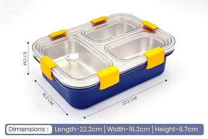 3 Compartment Stainless Steel Lunch Box with Spoon_assorted colour