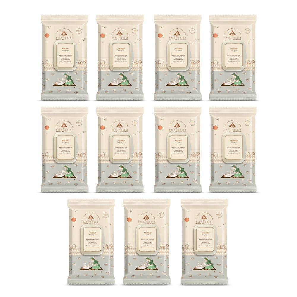 Baby Forest Mulmul Baby Wipes, Ultra-soft, Water-based, 3X thicker and softer wipes 72 Wipes, Pack of 11