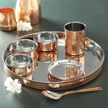 Copper Steel Dinner Thali Set 7 Pcs. (BCMAS097 A)