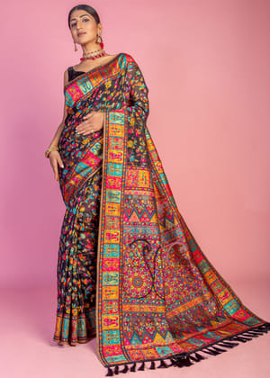 Black And Multicolor Woven Kashmiri Jamewar Silk Saree