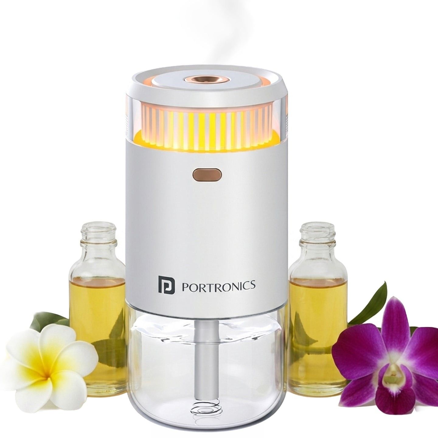 Portronics Magma Go Portable Ultrasonic Type-C Powered Aroma Diffuser, 135 ml Capacity, 4 Mist Modes, LED Ambient Light, For Water-Soluble Essential Oils Only - White