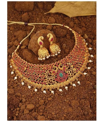 Spargz Alloy Golden Traditional Necklaces Set Choker