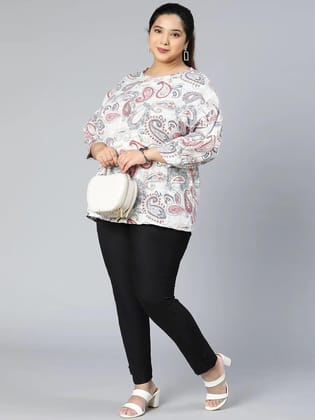 Multihued Printed Plus Size Casual Top-2XL