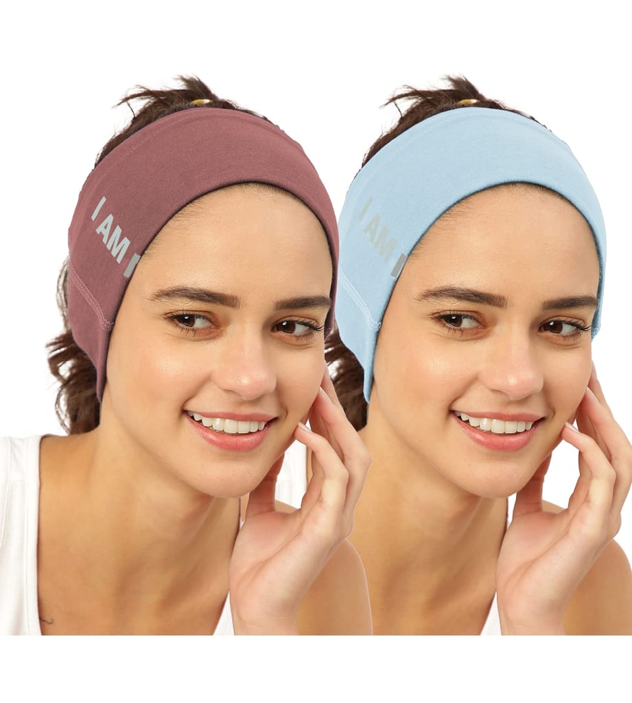 FREECULTR Unisex Bamboo Bandana, Anti Microbial Super Soft & Comfort Fit, Breathable Multipurpose Headband, Face Mask for Dust Protection and Sun - Size Printed Pack of 2-Cuban Peach, Chalk Blue